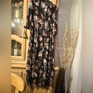 Kut from the Kloth Black and Pink Sheer Floral Duster/ Dress Size Small